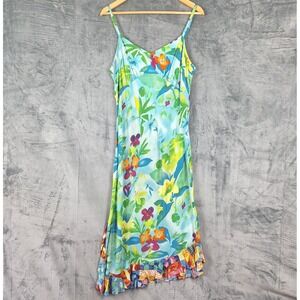 Jams World Dress XL Floral Asymmetric Hawaiian Tropical Beach Resort Slip Y2K